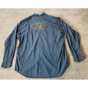 Harley-Davidson Blue Striped Button-Up Shirt Embroidered Logo XL